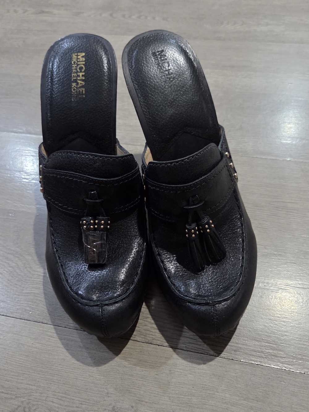 Michael Kors Black Leather Tassel Mule Slides See Last Pictures Please🚫🚫🚫